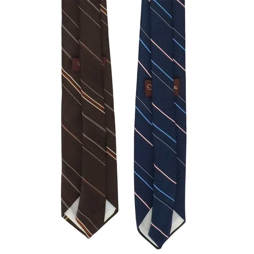 Vintage Oscar de la Renta Silk Neck Ties Navy Brown Stripe Classic 57